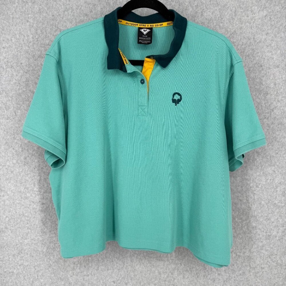 Outdoor Afro X REI Co-Op Crop Polo Womens Size XL Boxy Mint Green Sporty Golf